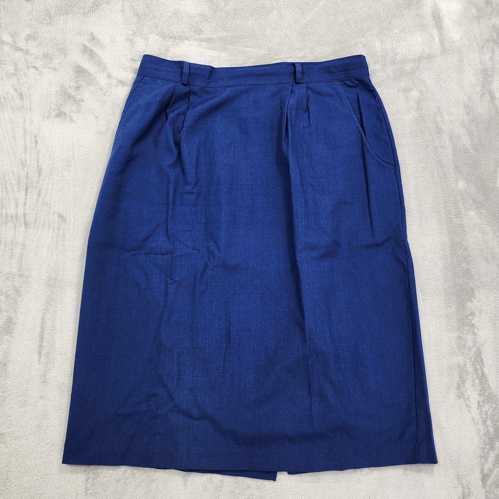 Vintage Shannon Skirt Womens 13/14 Blue Twill Pencil‎ Pockets Preppy Office Mod